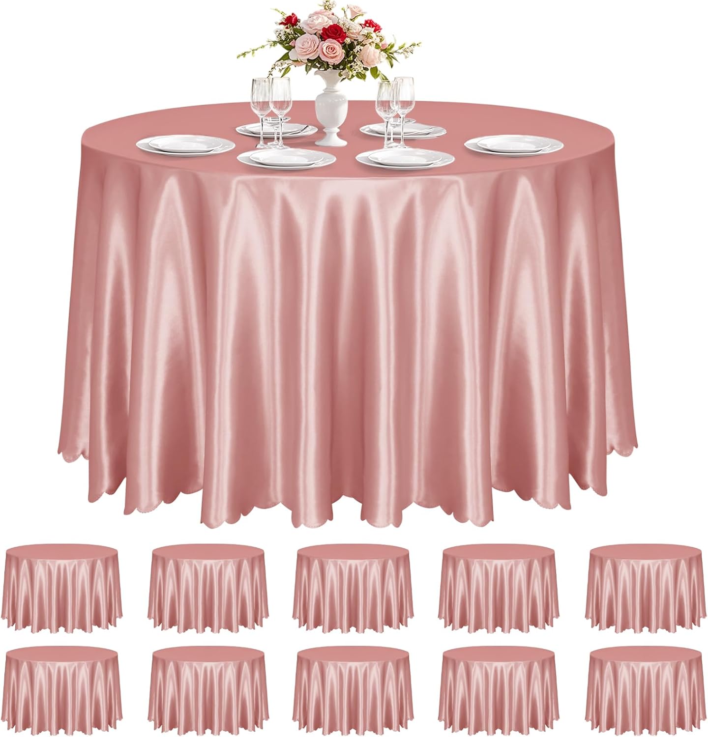 KKJIAF 10 Pack Rose Gold Satin Round Tablecloth for Events