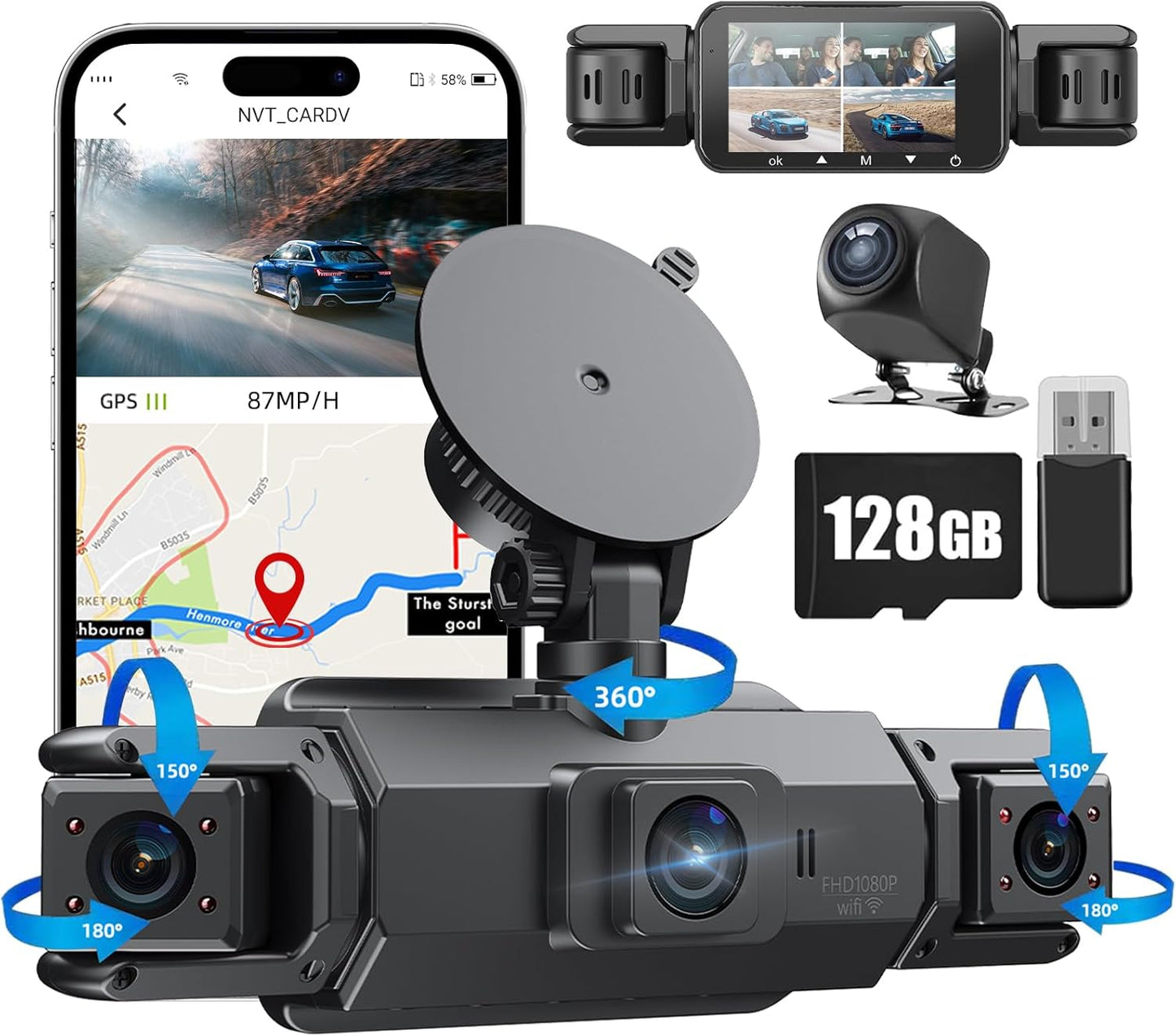 360 Dash Cam Front and Rear Inside with 2.5K+1080P Recording