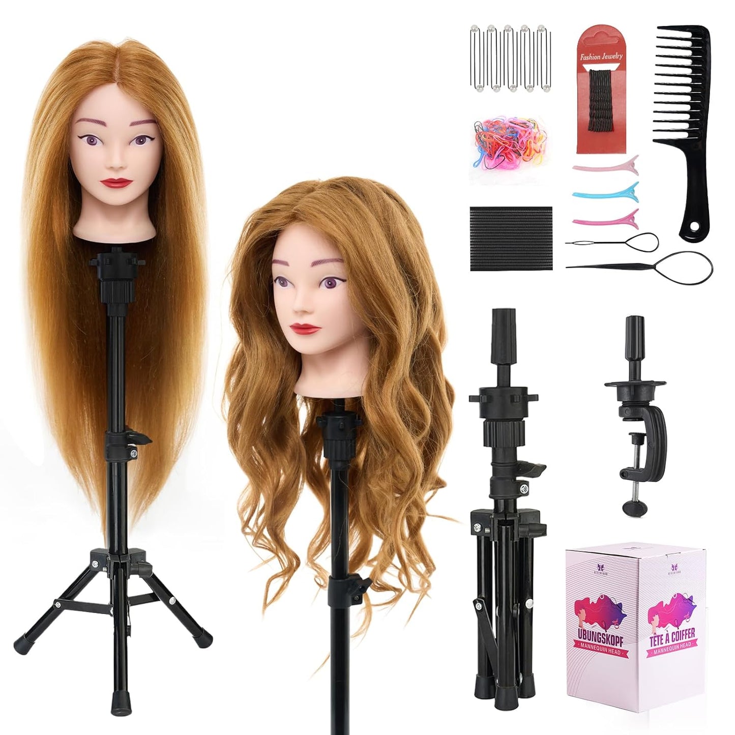 Mannequin Head 80% Human Hair for Cosmetology Training