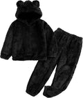 Flygo Girls Fuzzy Pants Set with Bear Ear Crop Hoodie Outfit