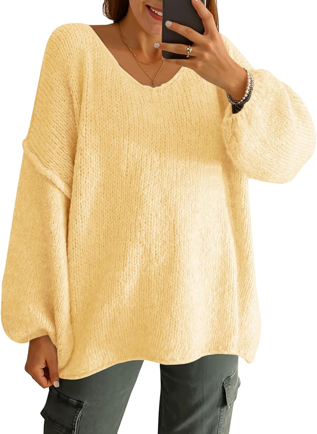 Saodimallsu Womens Oversized V Neck Sweaters for Cozy Style