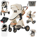 3 in 1 Baby Stroller Travel System White - Foldable Reversible Pram