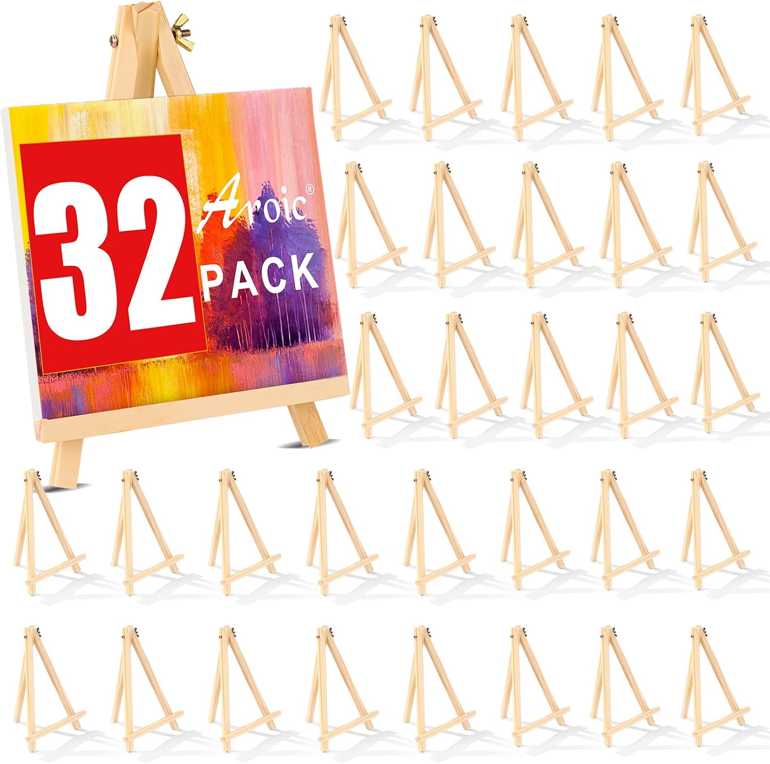 32 Pack 9 Inch Wood Easels for Painting and Crafts Projects