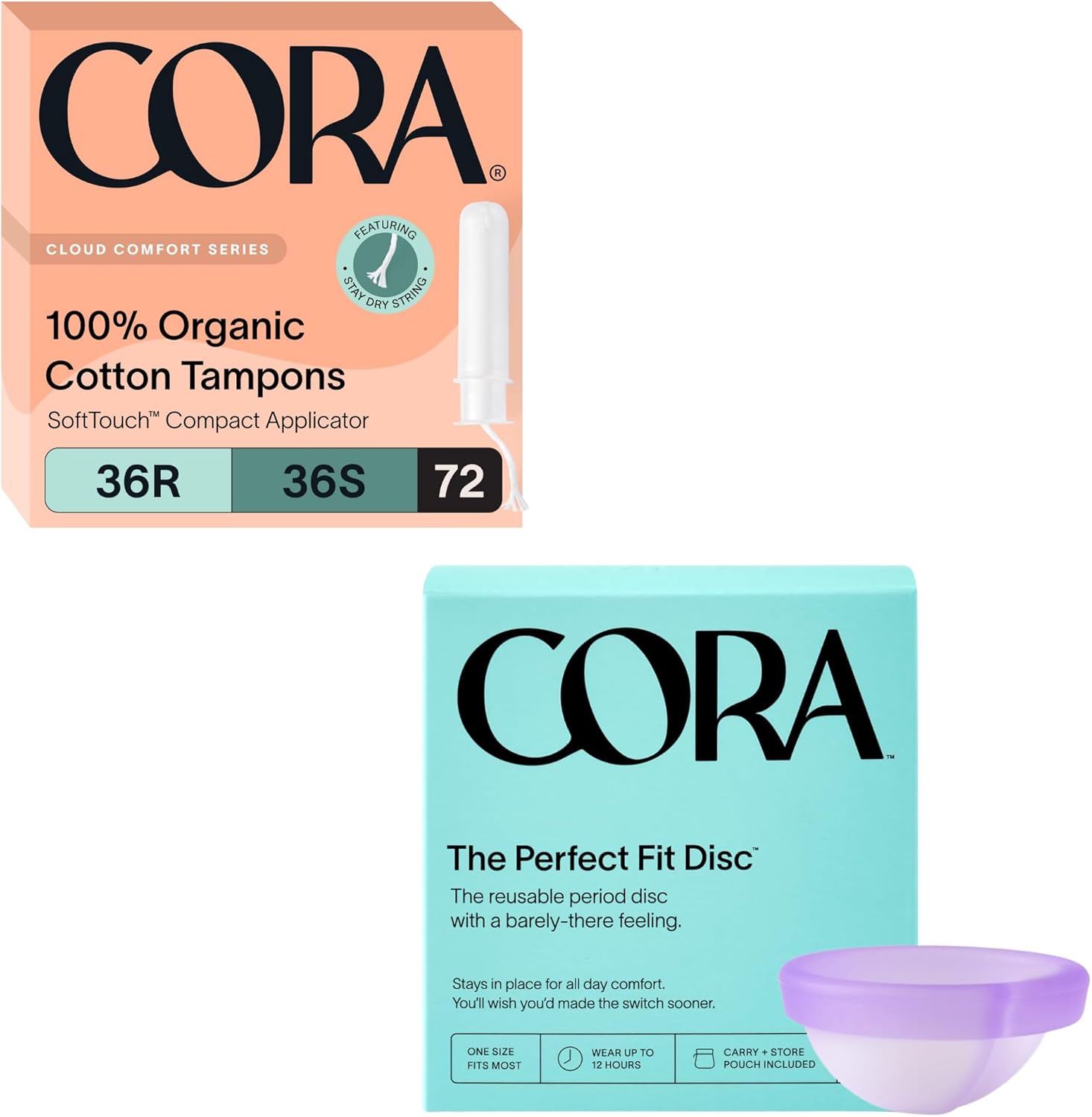 Cora Eco-Friendly Period Kit | 36 Tampons + Disc | Silicone | Sustainable