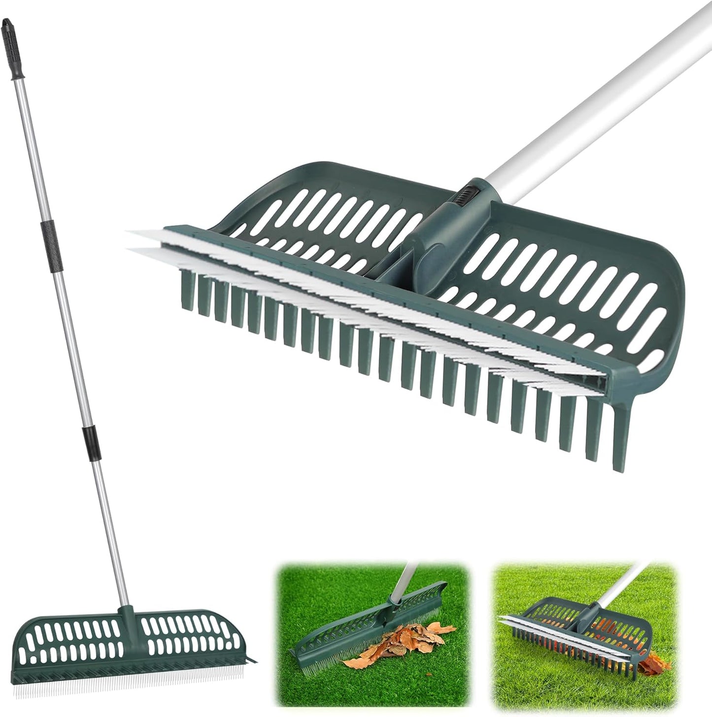 ORIENTOOLS Garden Leaf Rake 2 in 1 Turf Rake for Lawn Care