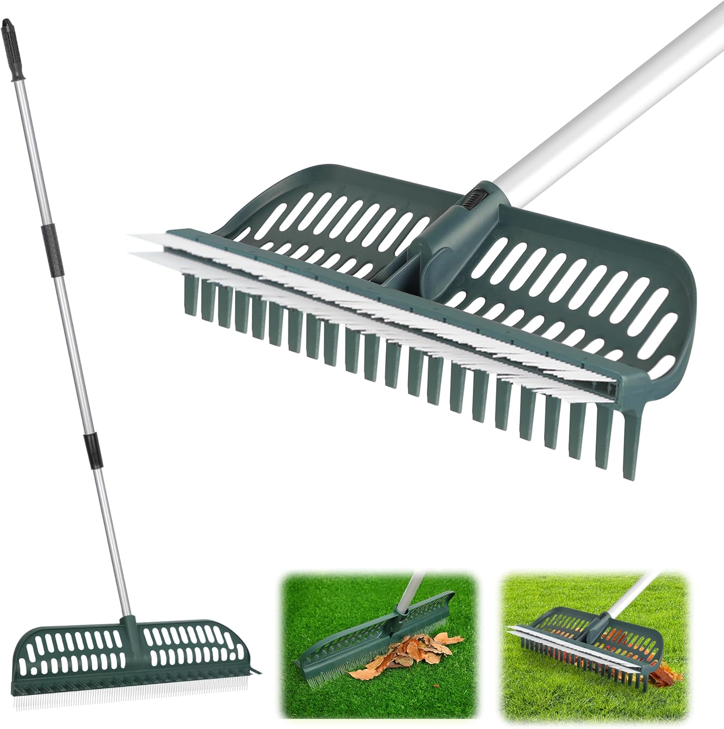 ORIENTOOLS Garden Leaf Rake 2 in 1 Turf Rake for Lawn Care