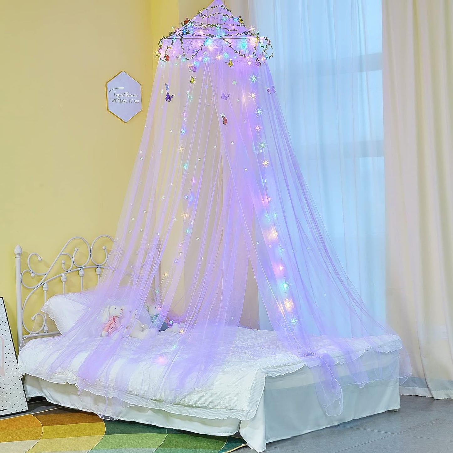 FIOBEE Princess Bed Canopy with LED - Dreamy Purple