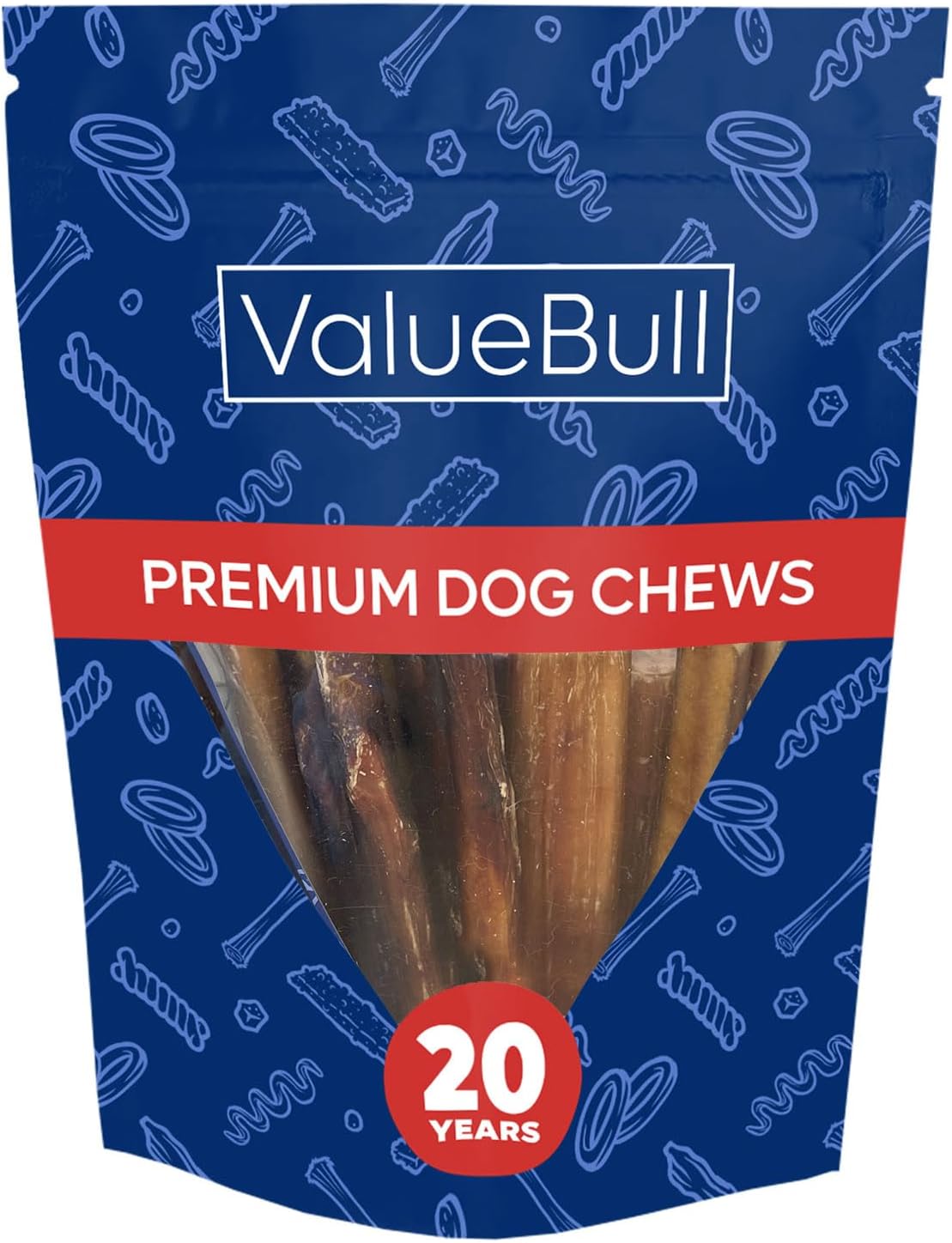 ValueBull Bully Sticks for Large Dogs - Jumbo 6 Inch Treats
