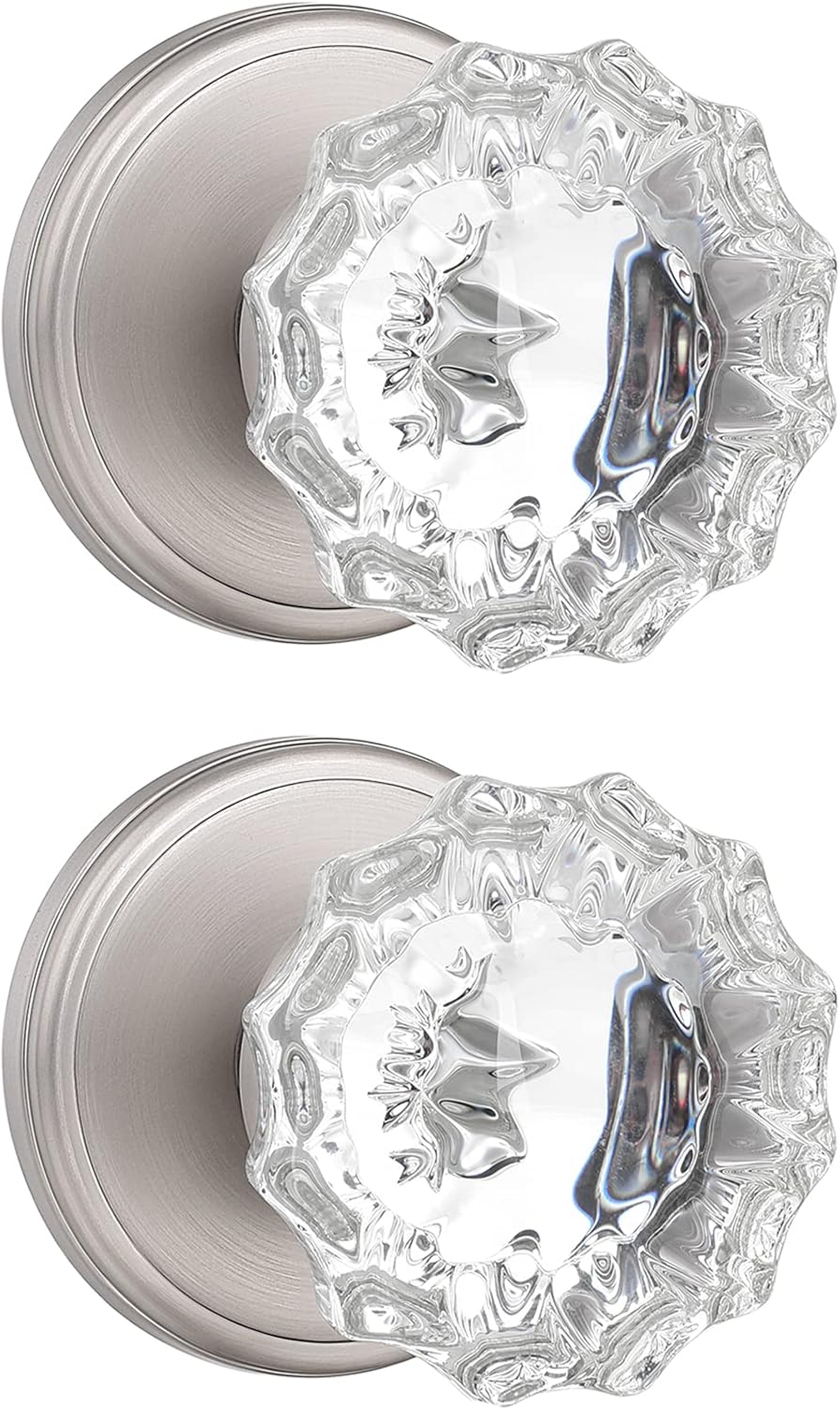 Stunning 2 Pack Glass Dummy Door Knob Brushed Nickel Set