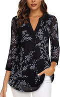 Timeson Women's 3/4 Sleeve V Neck Tunic Blouse - Double Layer Mesh