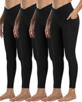 4 Pack Leggings with Pockets for Women - High Waist Tummy Control We