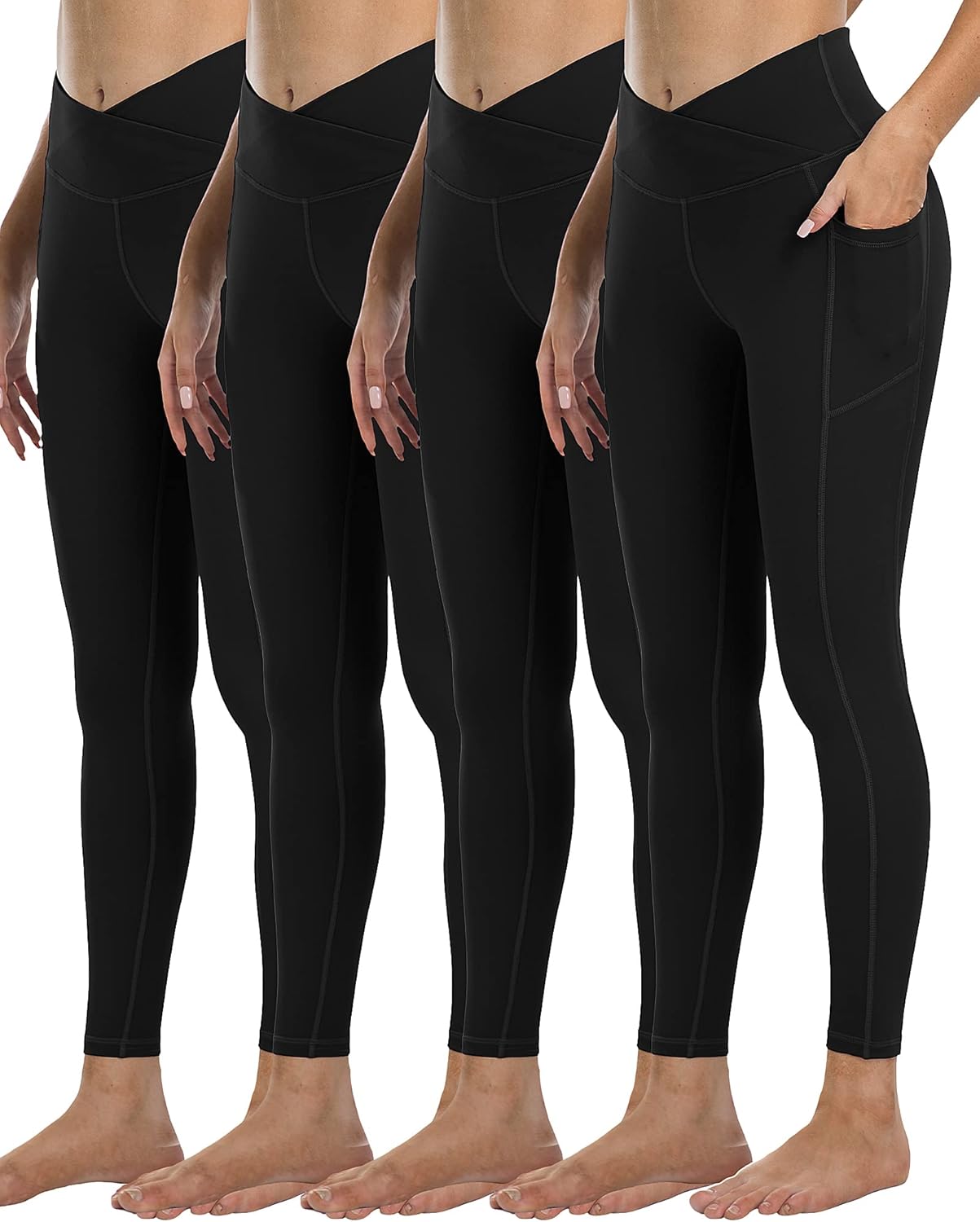 4 Pack Leggings with Pockets for Women - High Waist Tummy Control