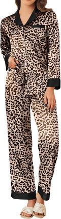Ekouaer Silk Pajamas for Women Satin Striped Leopard Print Set - Soft