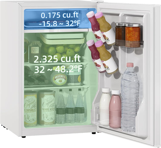 HOMCOM 2.5 Cu.Ft Mini Fridge with Freezer for Small Spaces