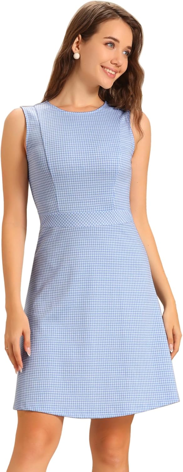 Allegra K Women's Vintage Houndstooth Plaid Dress for Work