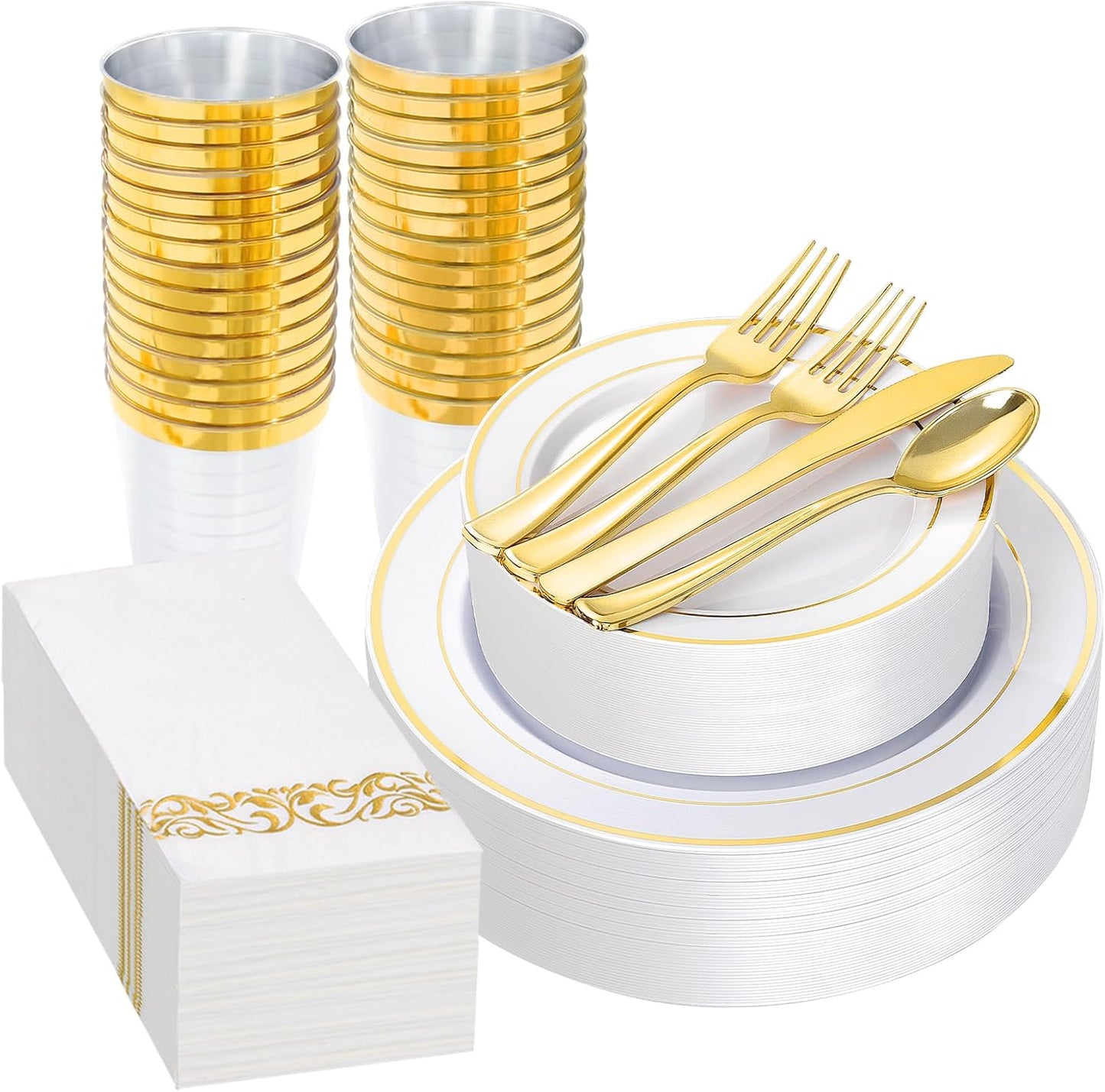 Supernal 200pcs Gold Plastic Dinnerware Set for Elegant Parties