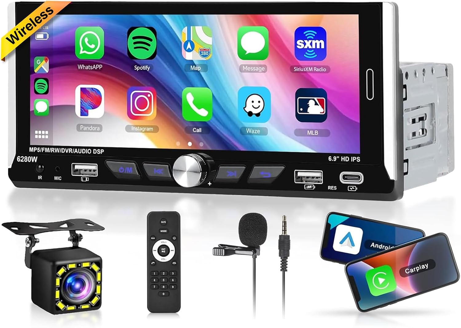 6.9-inch Single Din Car Stereo by MAHVEC with Wireless CarPlay