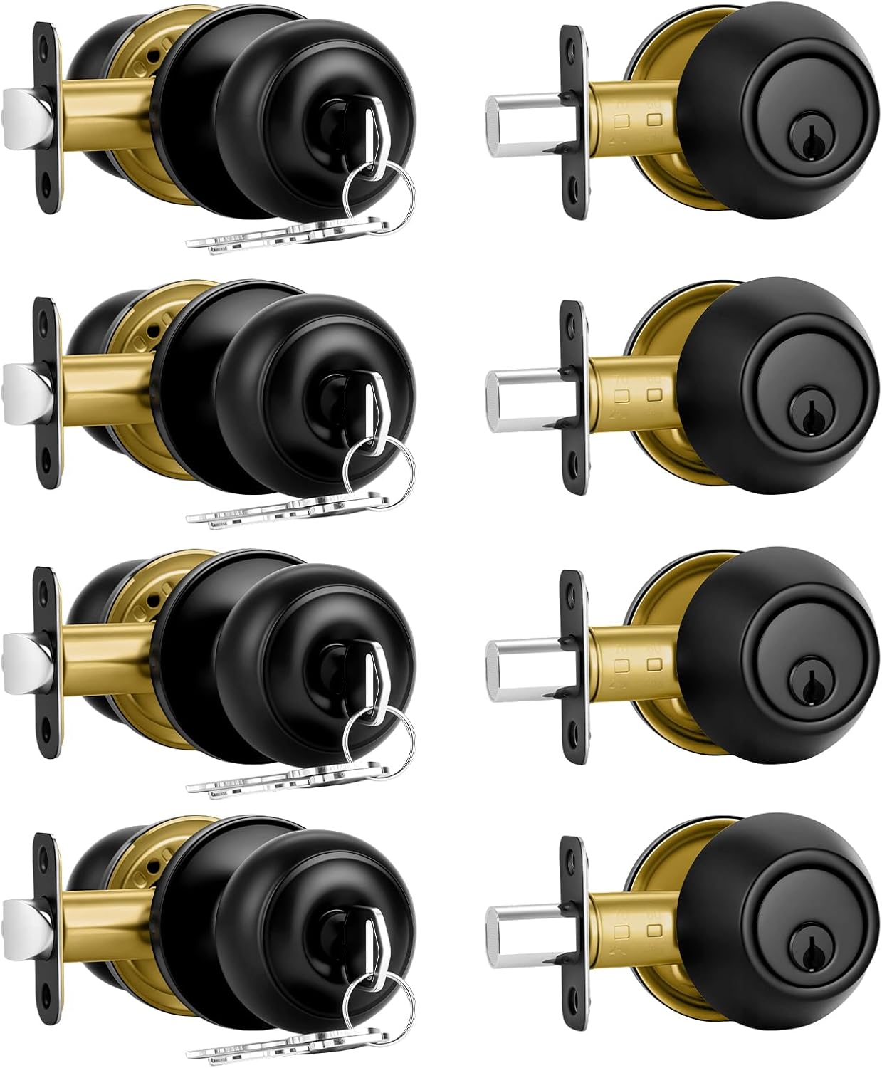 4 Pack Front Door Lock Set with Deadbolt in Matte Black Finish