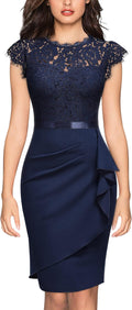 Miusol Women's Elegant Floral Lace Ruffle Cocktail Dress - Flattering