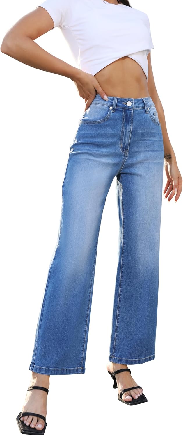 Womens High Waisted Straight Leg Loose Stretchy Jeans 2025