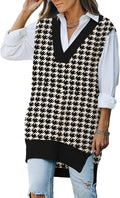 Oversized V Neck Knit Sweater Vest Tunic - Versatile Layering