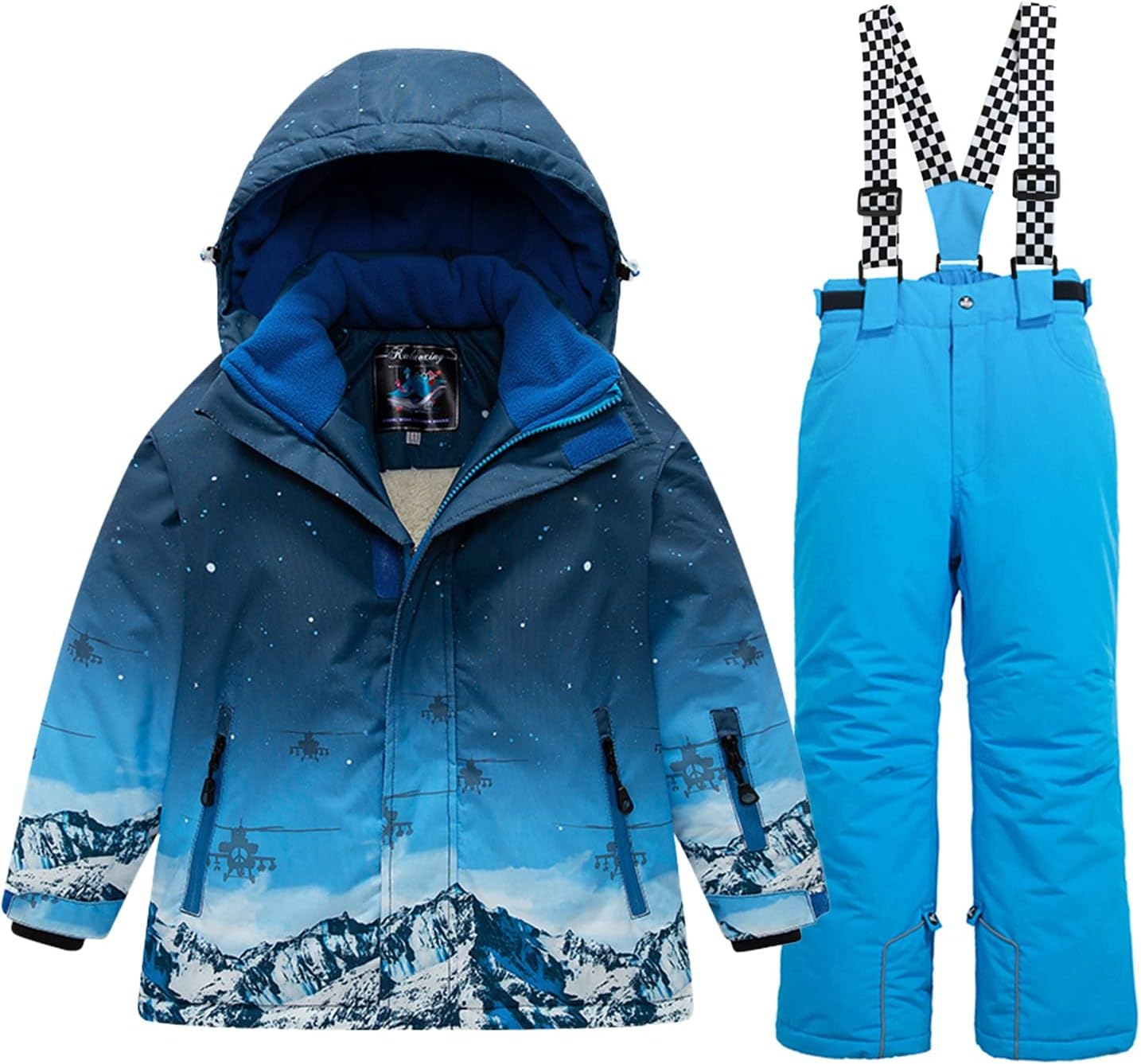 WOWULOVELY Big Boy's Colorblock Snow Pants and Jacket Snowsuit