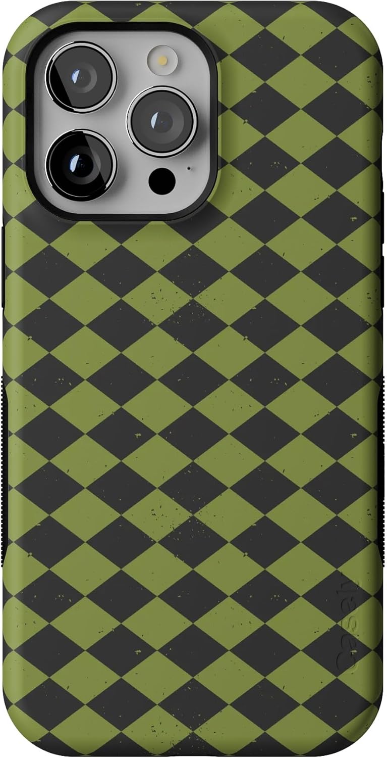 Casely iPhone 14 Pro Case - Wicked Hex Green Checkered Design