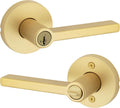 Kwikset Halifax Entry Door Handle with Lock and Key - Satin Brass