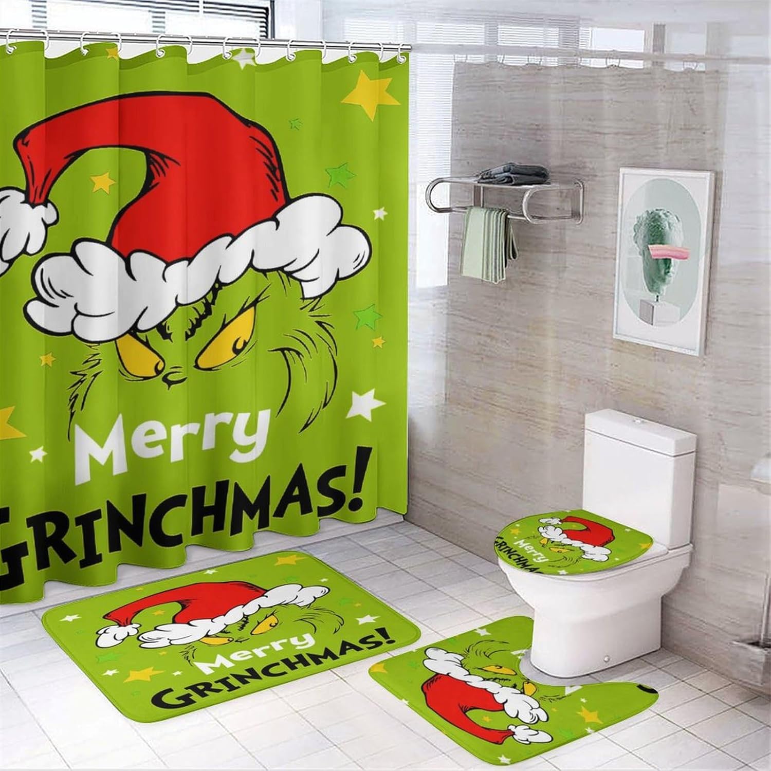 Durable Christmas 4PCS Shower Set - Non-Slip & Stylish!