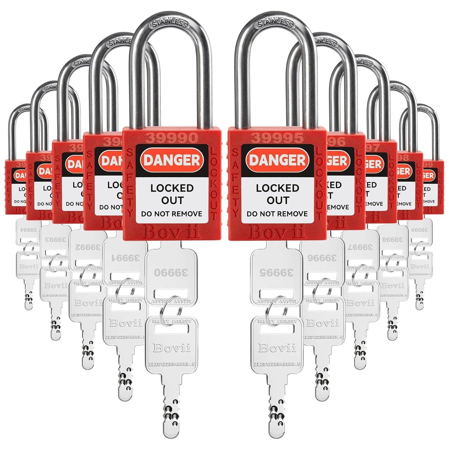 Lockout Tagout Locks Set - 10 Red Safety Padlocks for LOTO