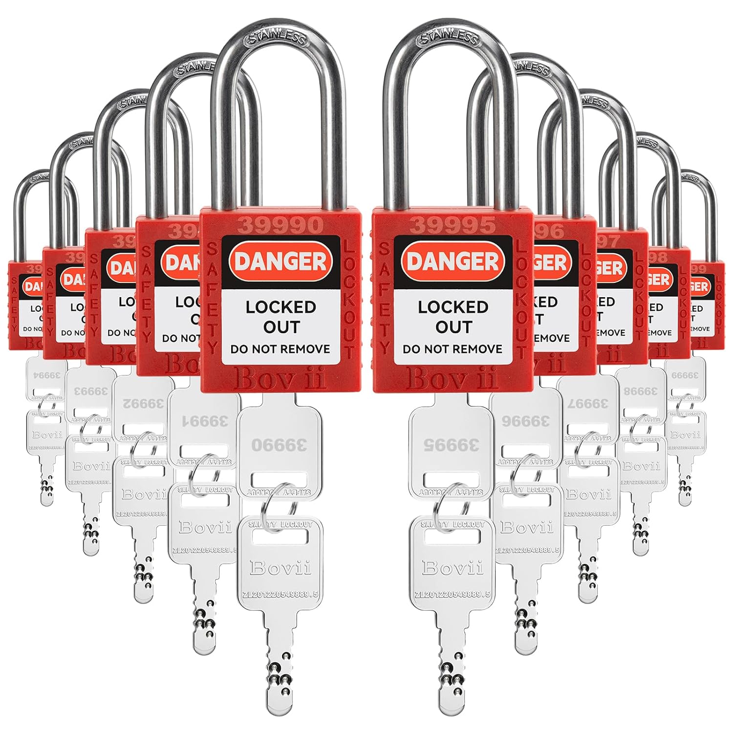 Lockout Tagout Locks Set - 10 Red Safety Padlocks for LOTO