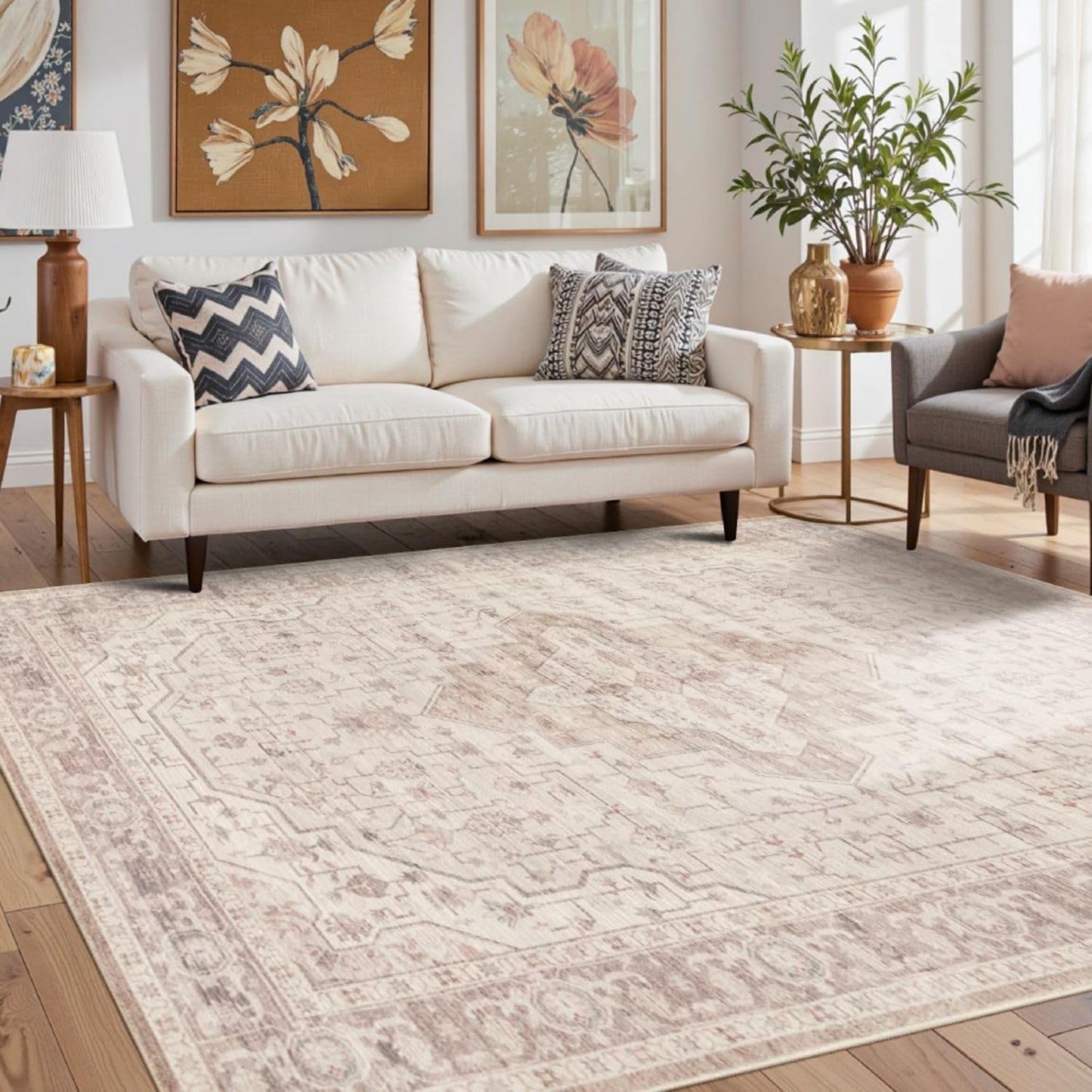 5x7 Soft Pink Washable Area Rug for Living Room & Bedroom