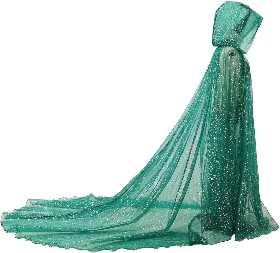 Women Wedding Tulle Cape Hooded Cloak with Long Train for Bridal