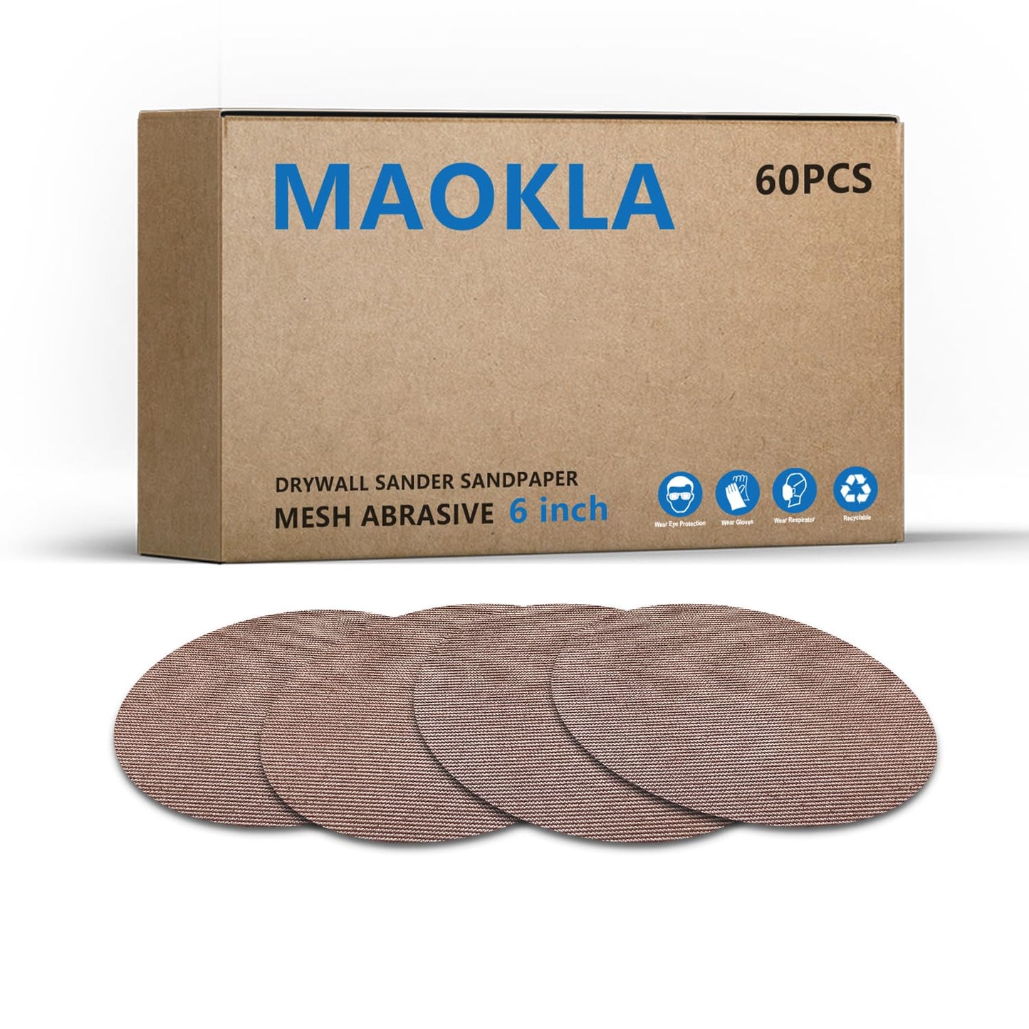 MAOKLA 60 Pcs 6 Mesh Sanding Discs - Durable Grit Variety for Superior Finishing