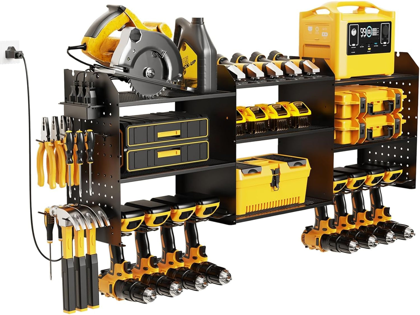 Efficient Power Tool Organizer & Charger, Heavy Duty Garage Storage
