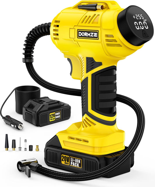 Portable Tire Inflator: 150 PSI, Rechargeable Battery, Digital Display