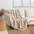 Cream Aztec Faux Fur Throw Blanket 50in x 60in - Super Warm Plush