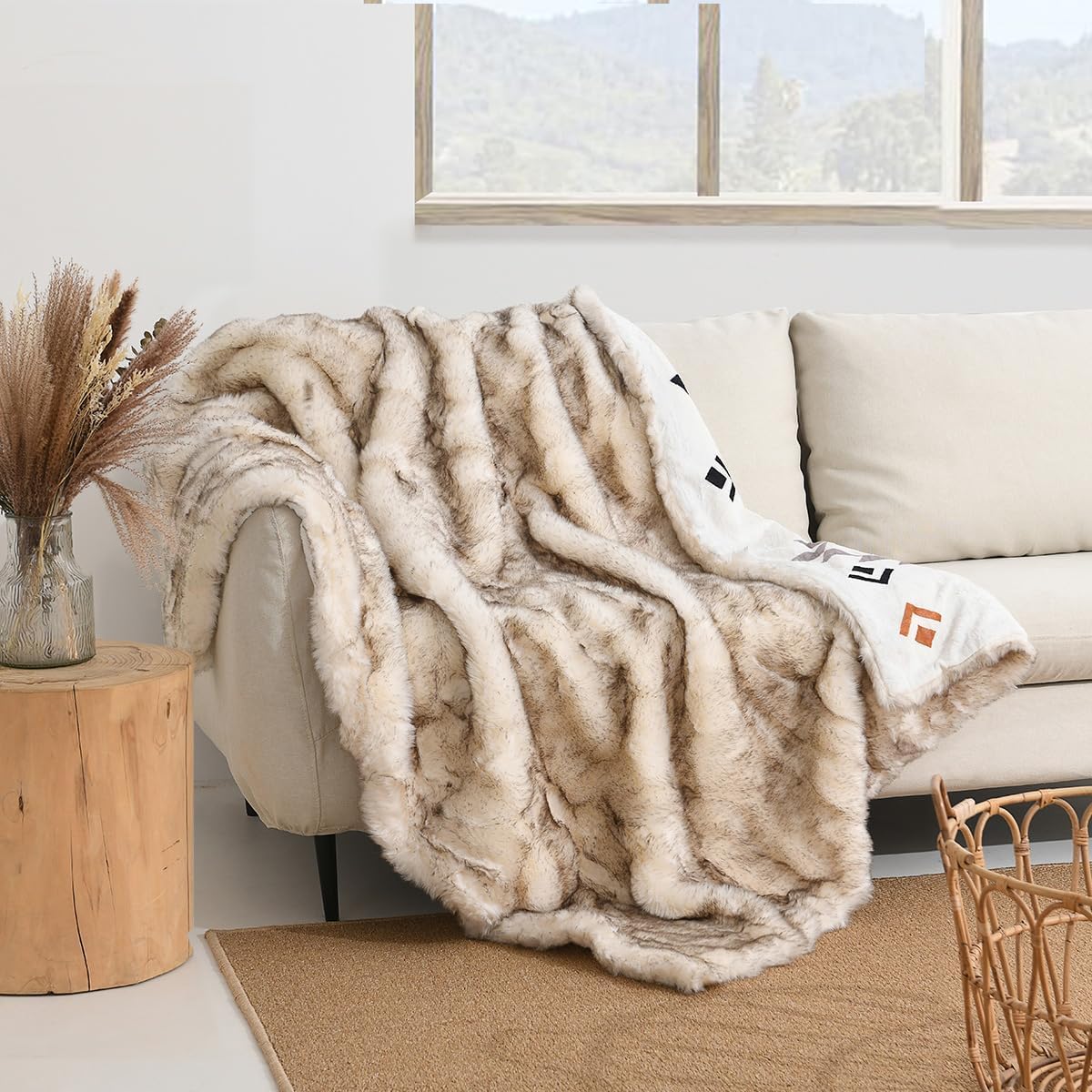 Luxury Plush Faux Fur Throw Blanket with Aztec Pattern