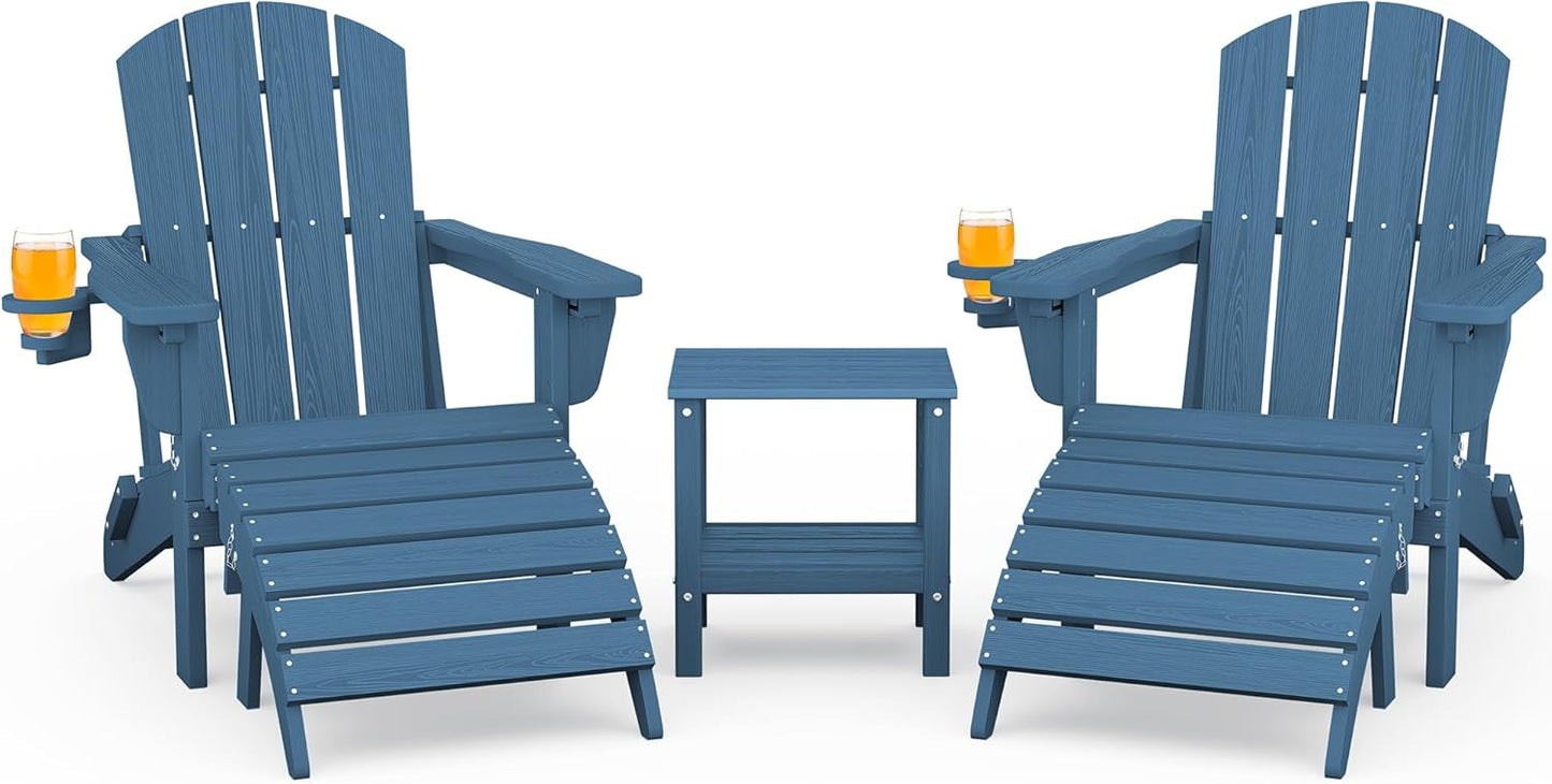 Adjustable Adirondack Chair Set with Ottoman and Table for Relaxation