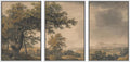 Framed Wall Art Print Set Vintage Landscape - Rustic Tree & Mountain