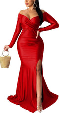 Women Sexy Off Shoulder Evening Gowns with High Split Design