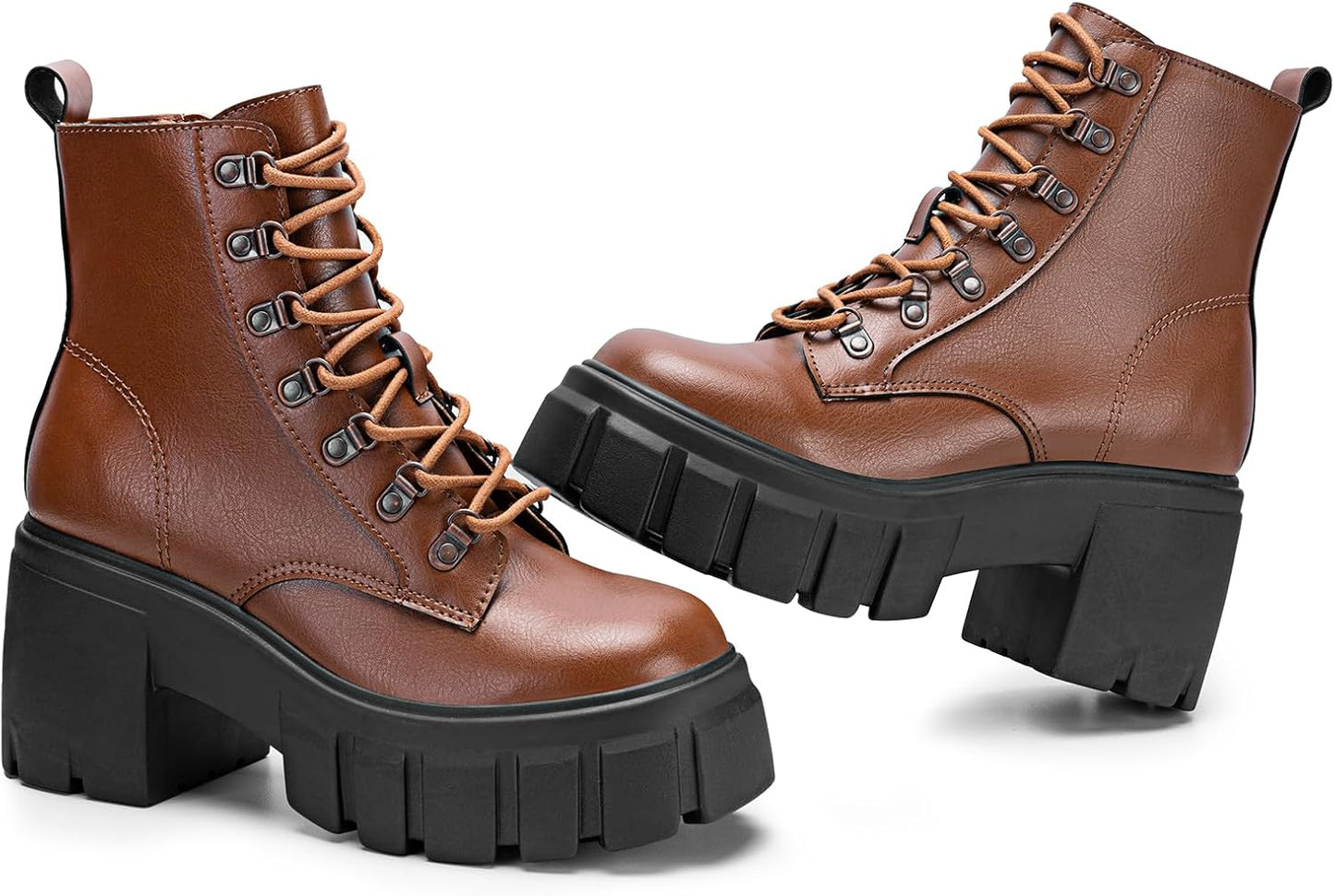 Lightweight Lace Up Combat Boots for Women with Side Zipper