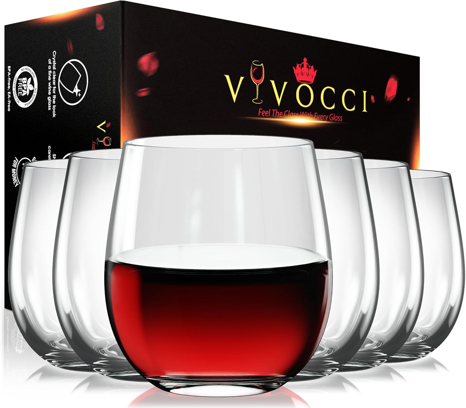 Unbreakable Plastic Stemless Wine Glasses Set of 6 for All Drinks