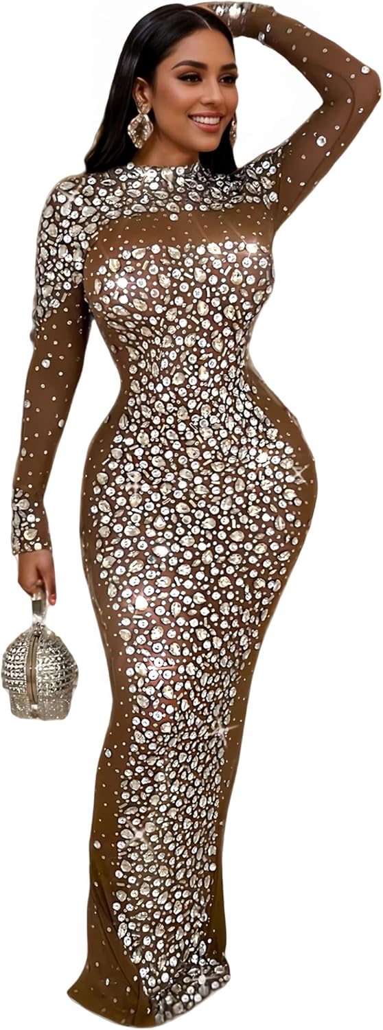 Rhinestone Embellished Formal Gowns for Women - Elegant Evening Wear