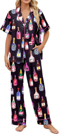 Satin Pajamas for Women Set Button Down Sleepwear Print Pjs Set - Soft