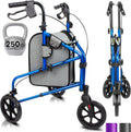 Three Wheeled Rollator for Seniors - Narrow Foldable 3-Wheel Walker
