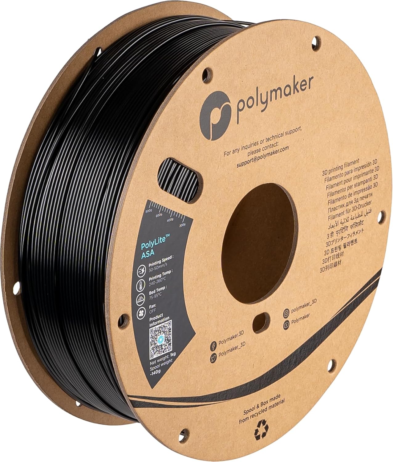 Polymaker ASA Filament 1.75mm Jet Black for Outdoor Printing