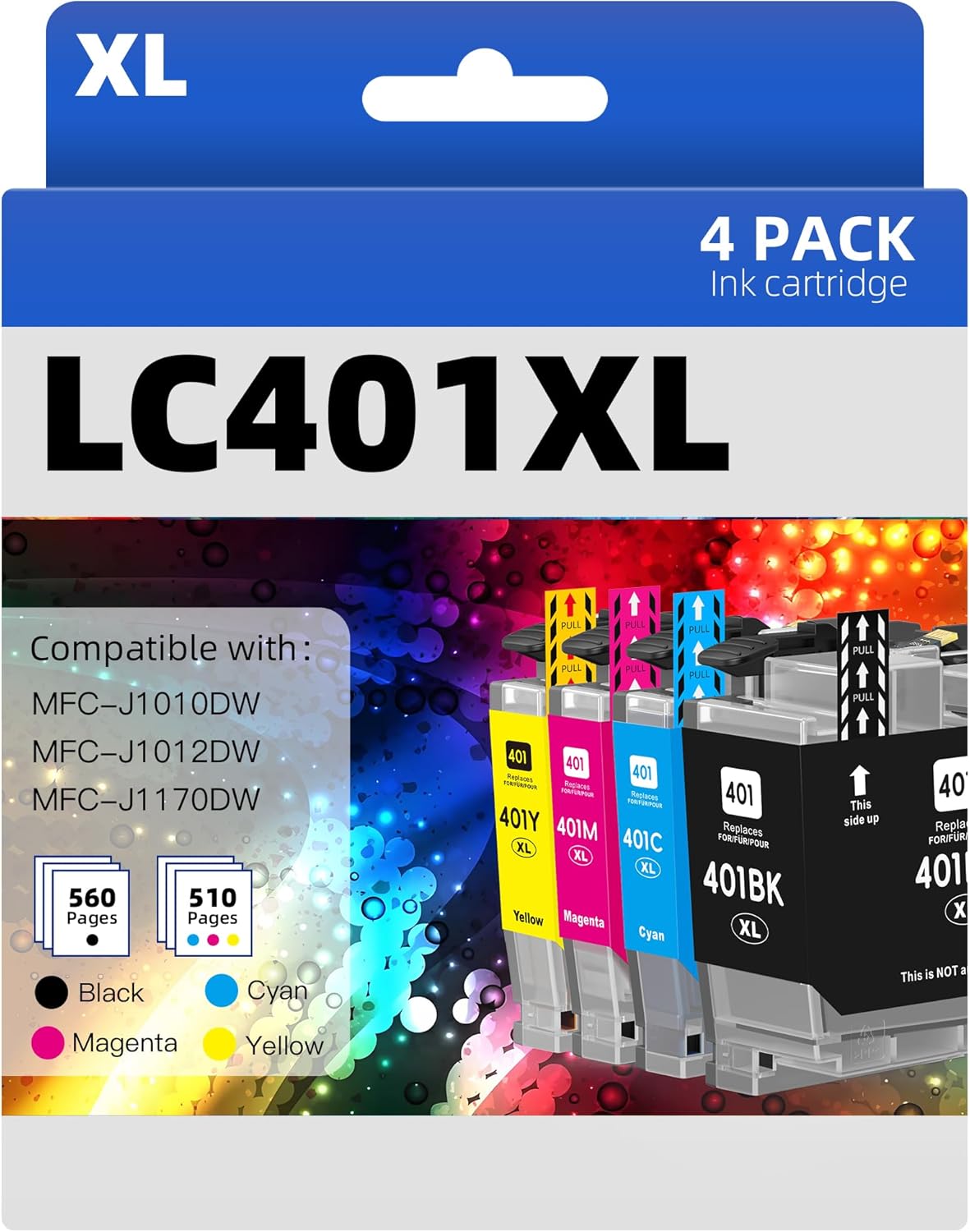 High Yield Ink Cartridges for Brother Printers - 4 Pack