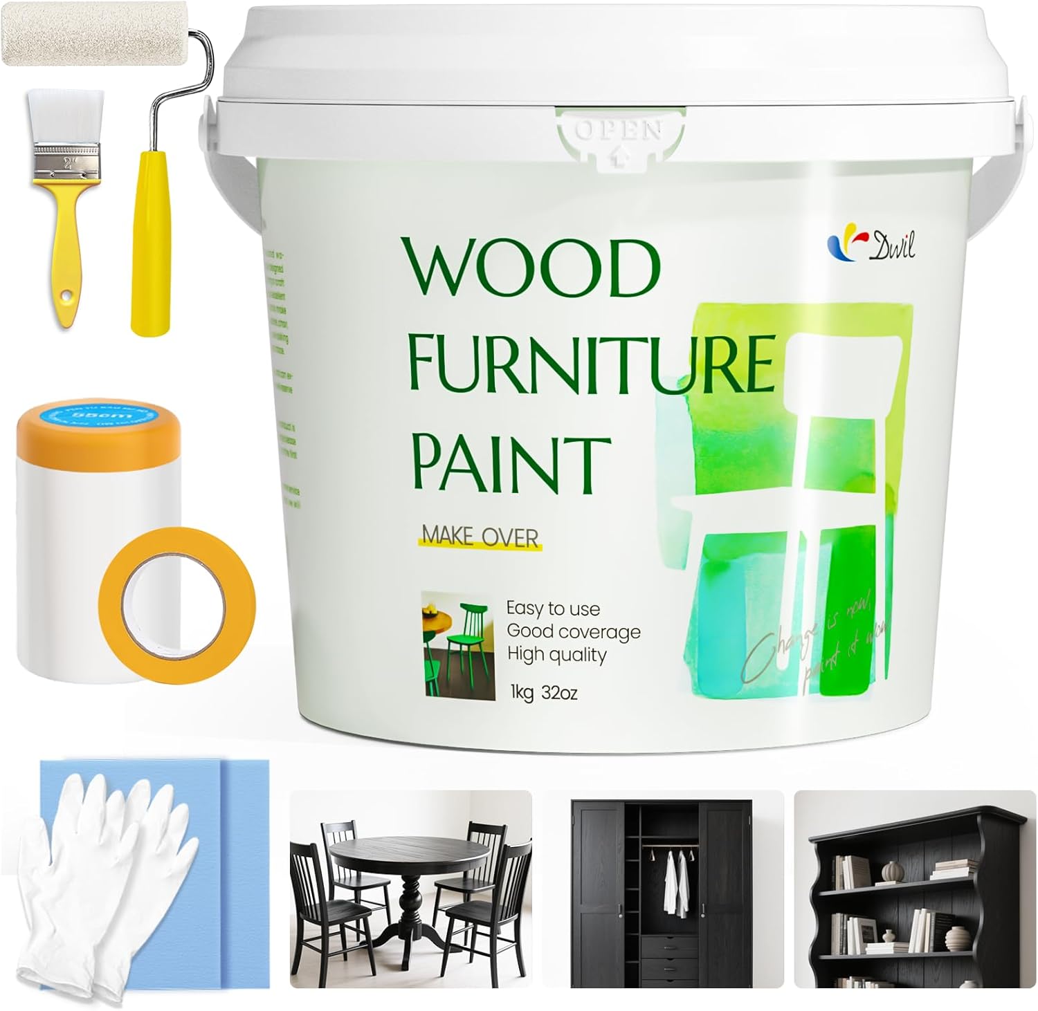 DWIL Wood Furniture Paint 32oz - Matte Black for Easy DIY