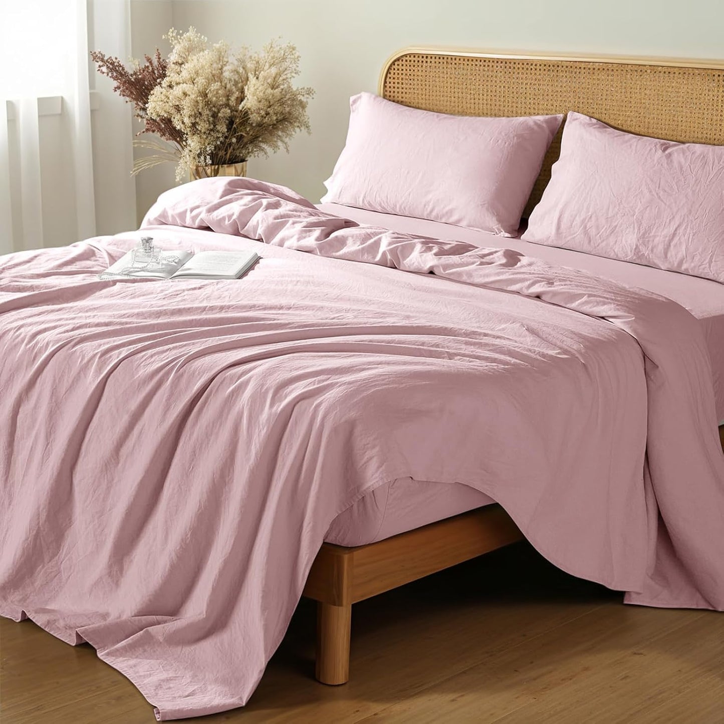 Shilucheng 100% French Linen Sheets for Queen Size Beds